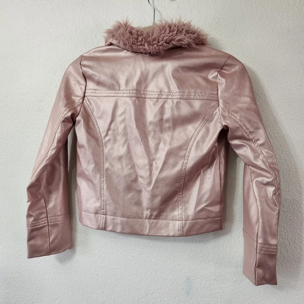 Limited Too metallic pink moto‎ zip with faux fur collar Kids 10/12 Jacket